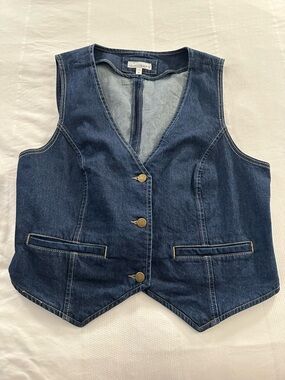 LOFT Denim Vest in Authentic Dark Wash Size XL Women Cowgirl Cottagecore